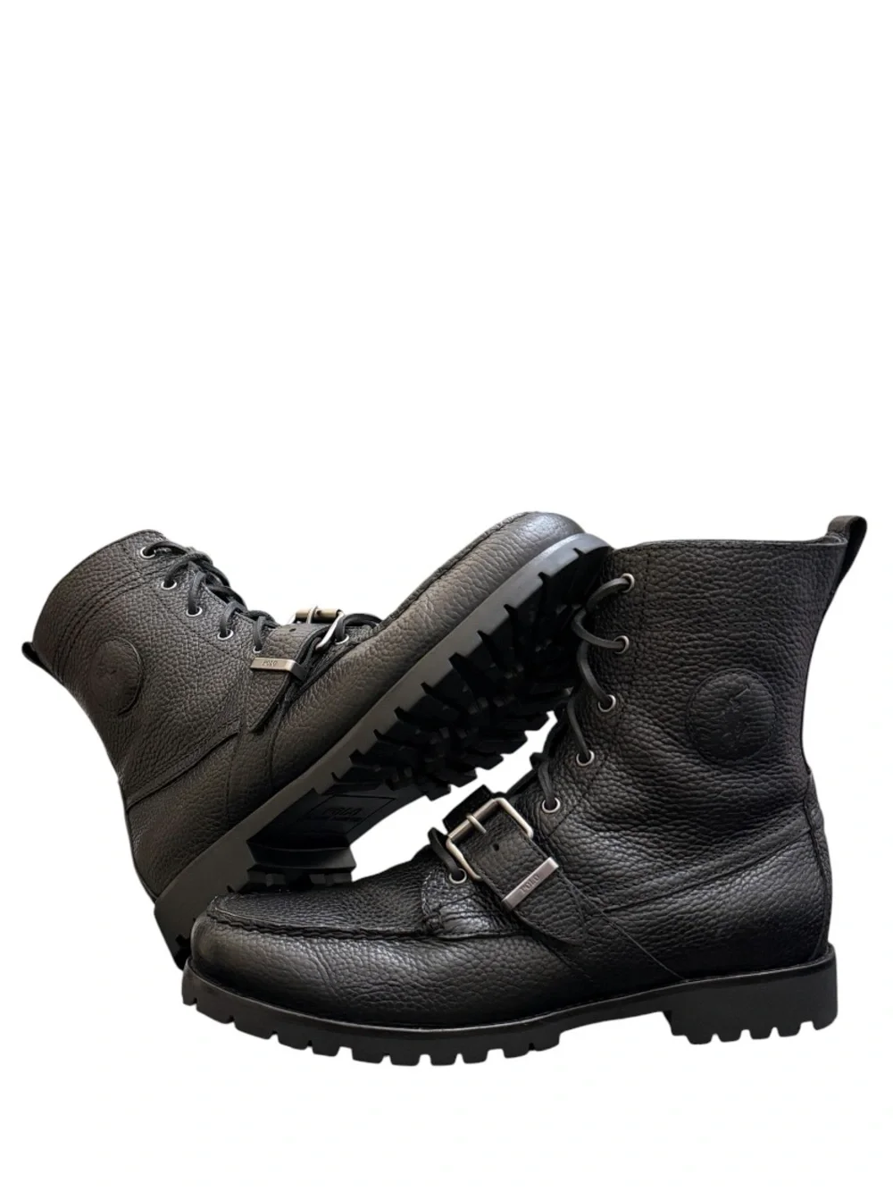 POLO RALPH LAUREN - BLACK ALL LEATHER TEXTURED “RANGER” BOOTS